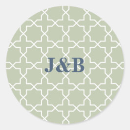 Blaue Hochzeit mit Latticework-Muster Runder Aufkleber