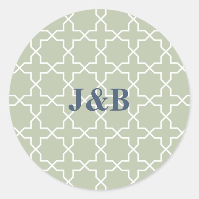Blaue Hochzeit mit Latticework-Muster Runder Aufkleber (Vorderseite)