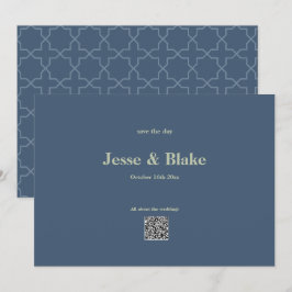 Blaue Hochzeit mit Latticework-Muster Save The Date