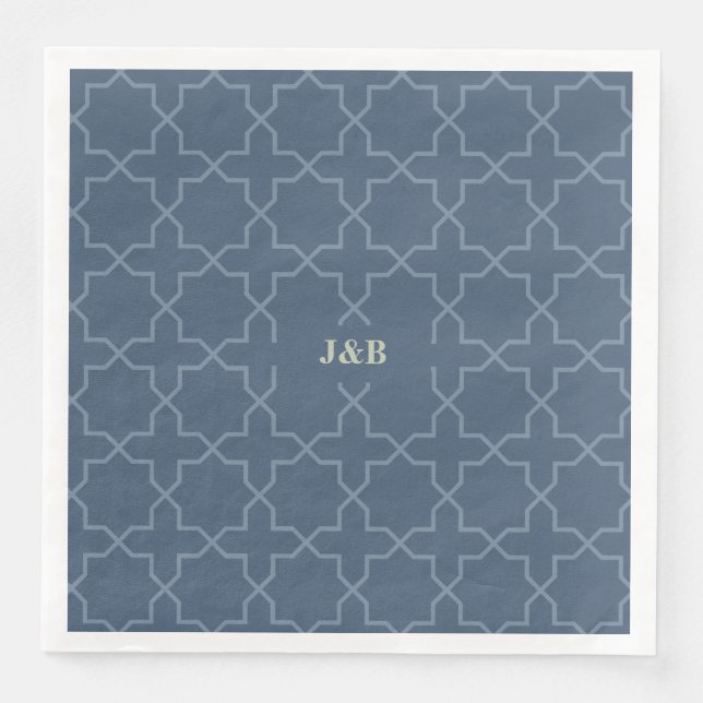 Blaue Hochzeit mit Latticework-Muster Serviette (Vorderseite)