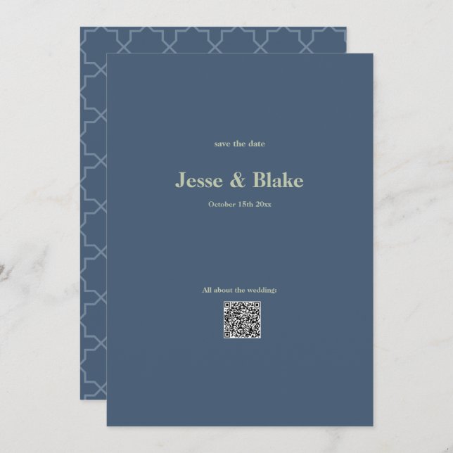 Blaue Hochzeit mit Latticework Pattern Einladung (Vorne/Hinten)