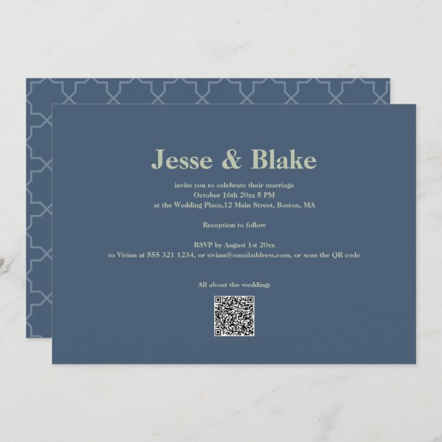 Blaue Hochzeit mit Latticework Pattern Einladung (Vorne/Hinten)