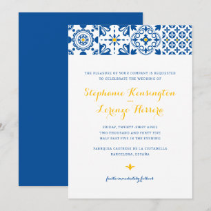 Blaue Hochzeit mit mediterranem Tile Einladung