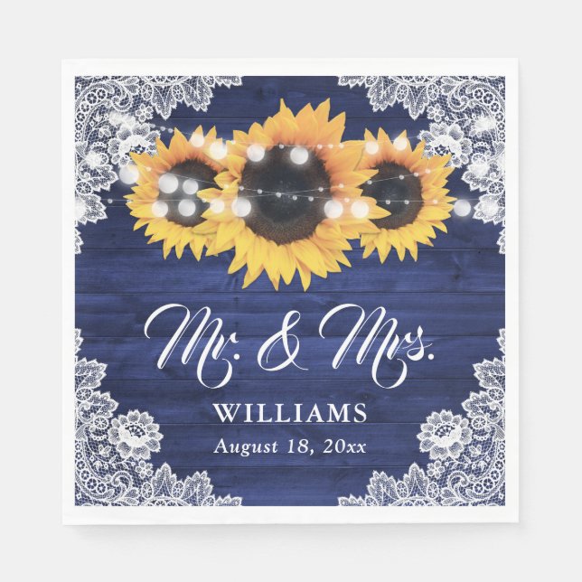 Blaue Hochzeit mit Sonnenblumen Serviette (Vorderseite)