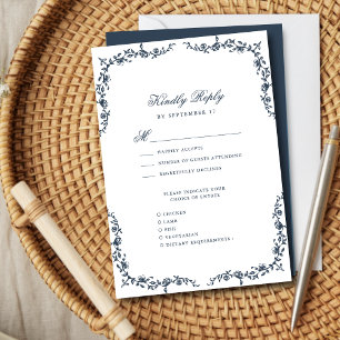 Blaue Hochzeit mit Vintager Blüte RSVP Karte