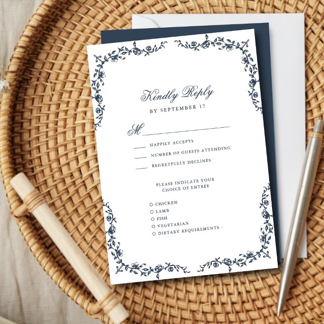 Blaue Hochzeit mit Vintager Blüte RSVP Karte (Von Creator hochgeladen)