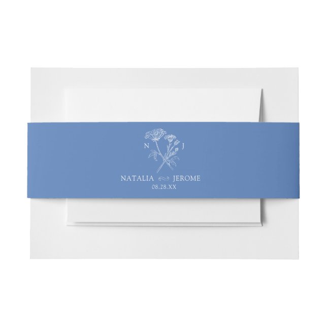 Blaue Hochzeit mit Wildblume Einladungsbanderole (Vorderseite Beispiel)
