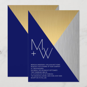 Blaue Hochzeit Moderne Mischmetalle geometrisch Einladung