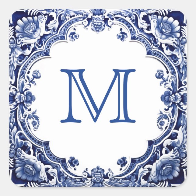 Blaue Hochzeit Quadratischer Aufkleber (Vorderseite)