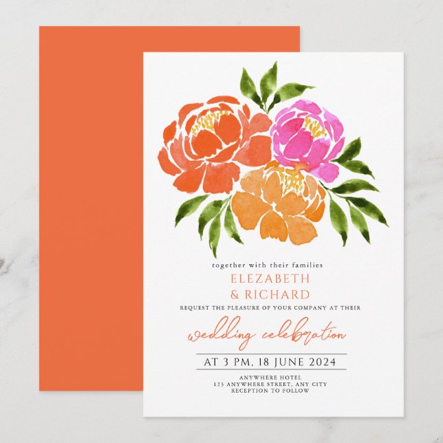 Blaue Hochzeit von Navy Burnt Orange Terracotta Einladung (Vorne/Hinten)