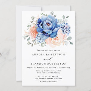 Blaue Hochzeit von Navy Slate Dusty Blush Pink Flo Einladung