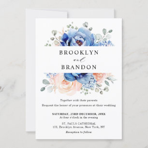 Blaue Hochzeit von Navy Slate Dusty Blush Pink Flo Einladung