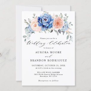 Blaue Hochzeit von Navy Slate Dusty Blush Pink Flo Einladung