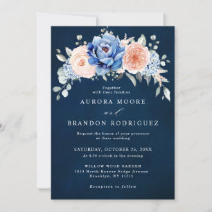 Blaue Hochzeit von Navy Slate Dusty Blush Pink Flo Einladung
