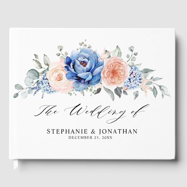 Blaue Hochzeit von Navy Slate Dusty Blush Pink Flo Gästebuch (Vorderseite)