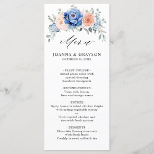 Blaue Hochzeit von Navy Slate Dusty Blush Pink Flo Menükarte
