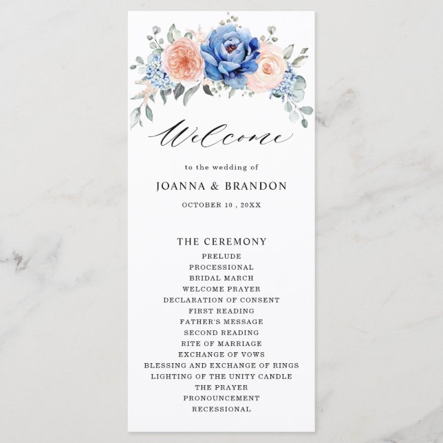Blaue Hochzeit von Navy Slate Dusty Blush Pink Flo Programm (Vorderseite)
