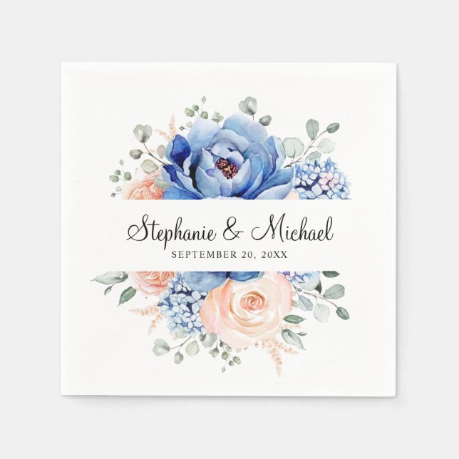 Blaue Hochzeit von Navy Slate Dusty Blush Pink Flo Serviette (Vorderseite)