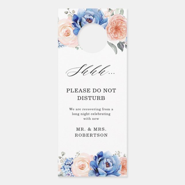 Blaue Hochzeit von Navy Slate Dusty Blush Pink Flo Türanhänger (Vorderseite)