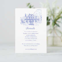 Blaue Hochzeits-Details-Karte im Kolonialstil-Haus