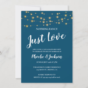 Blaue Hochzeits-Elopement-Party mit Lichterkette Einladung