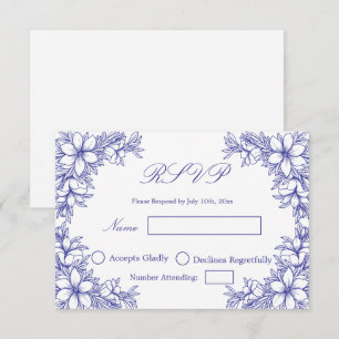 Blaue Hochzeits-RSVP mit aufwendigen floralen Graf RSVP Karte