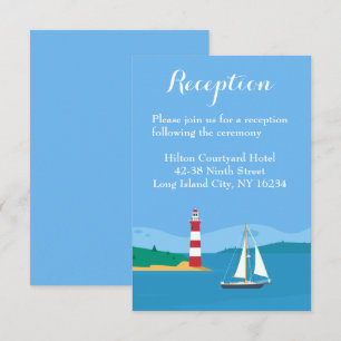 Blaue Hochzeitsempfangs-Leuchtturm-Segelboot-Stran Einladung