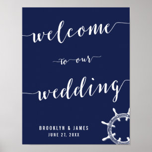 Blaue Hochzeitsempfehlung für Nautic Navy Print Poster