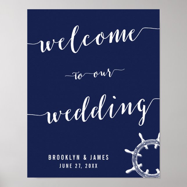 Blaue Hochzeitsempfehlung für Nautic Navy Print Poster (Vorne)