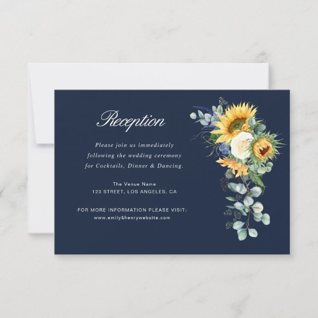 Blaue Hochzeitskarte der Sonnenblume RSVP Karte (Vorderseite)
