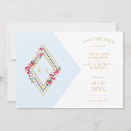 Blaue Hochzeitstile florale Diamantform Save The Date