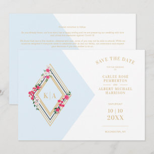 Blaue Hochzeitstile florale Diamantform Save The Date