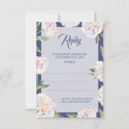 Blaue Hochzeitstorte aus weißem Peony RSVP Karte