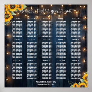Blaue Holz-Lichterketten für 15 Tische Hochzeitssi Poster