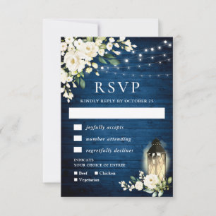 Blaue Holz Weiße Rosen Rustikale Licht-RSVP-Karte RSVP Karte