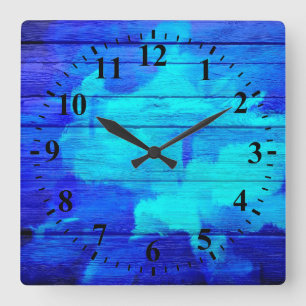 Blaue hölzerne abstrakte Malerei Quadratische Wanduhr