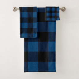 Blaue Holzfäller-Karo Badhandtuch Set