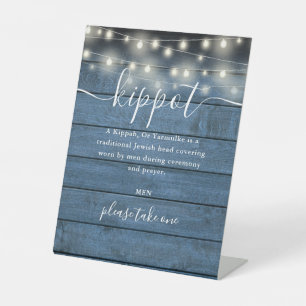 Blaue Holzlichter Jüdische Hochzeit Kippot Yarmulk Sockelschild