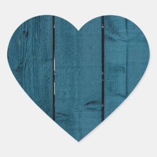 Blaue Holzplanken Herz-Aufkleber