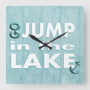 Blaue Holzprint-Quotient-Uhr "Spring in den See" Quadratische Wanduhr
