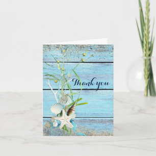 Blaue Holzstrand Tropische Hochzeit Dankeskarten Dankeskarte