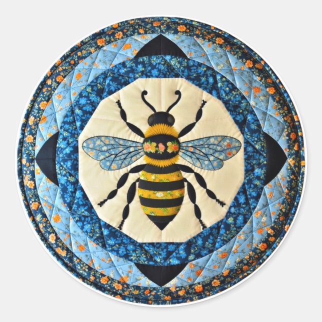 Blaue Honigbiene-Decke Runder Aufkleber (Vorderseite)