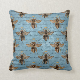 Blaue Honigbiene im Vintage-Stil Kissen