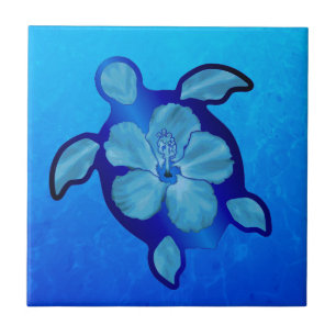Blaue Honu Schildkröte und Hibiskus Fliese