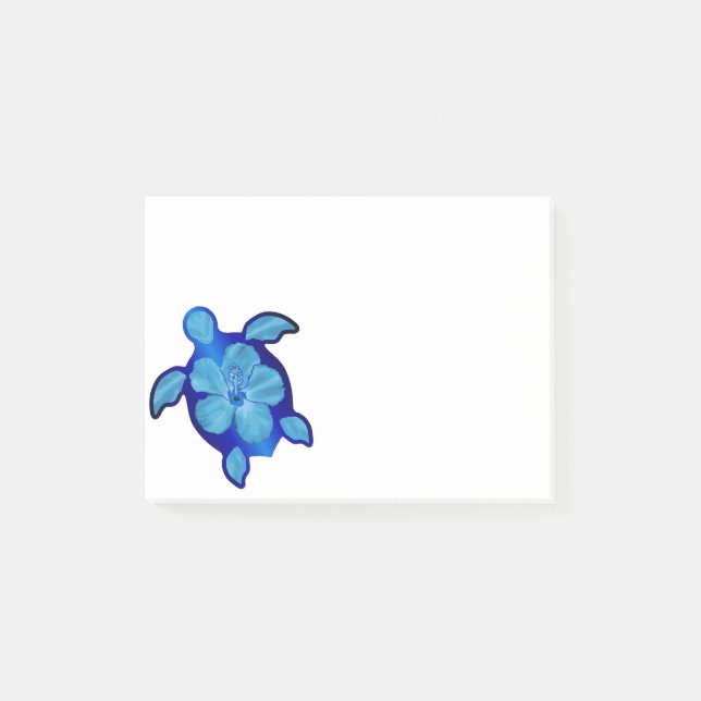 Blaue Honu Schildkröte und Hibiskus Post-it Klebezettel (Vorderseite)