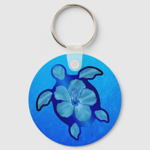 Blaue Honu Schildkröte und Hibiskus Schlüsselanhänger