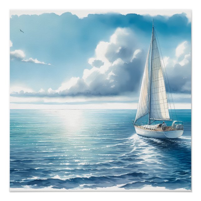 Blaue Horizont-Segelyacht Poster (Vorderseite)