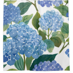 Blaue Hortensie Aquarell Floral Küste Duschvorhang