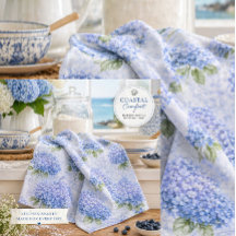 Blaue Hortensie Aquarell Küchentuch im Küstenstil