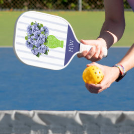 Blaue Hortensie Blau gestreifte Monogramm-Muster Pickleball Schläger